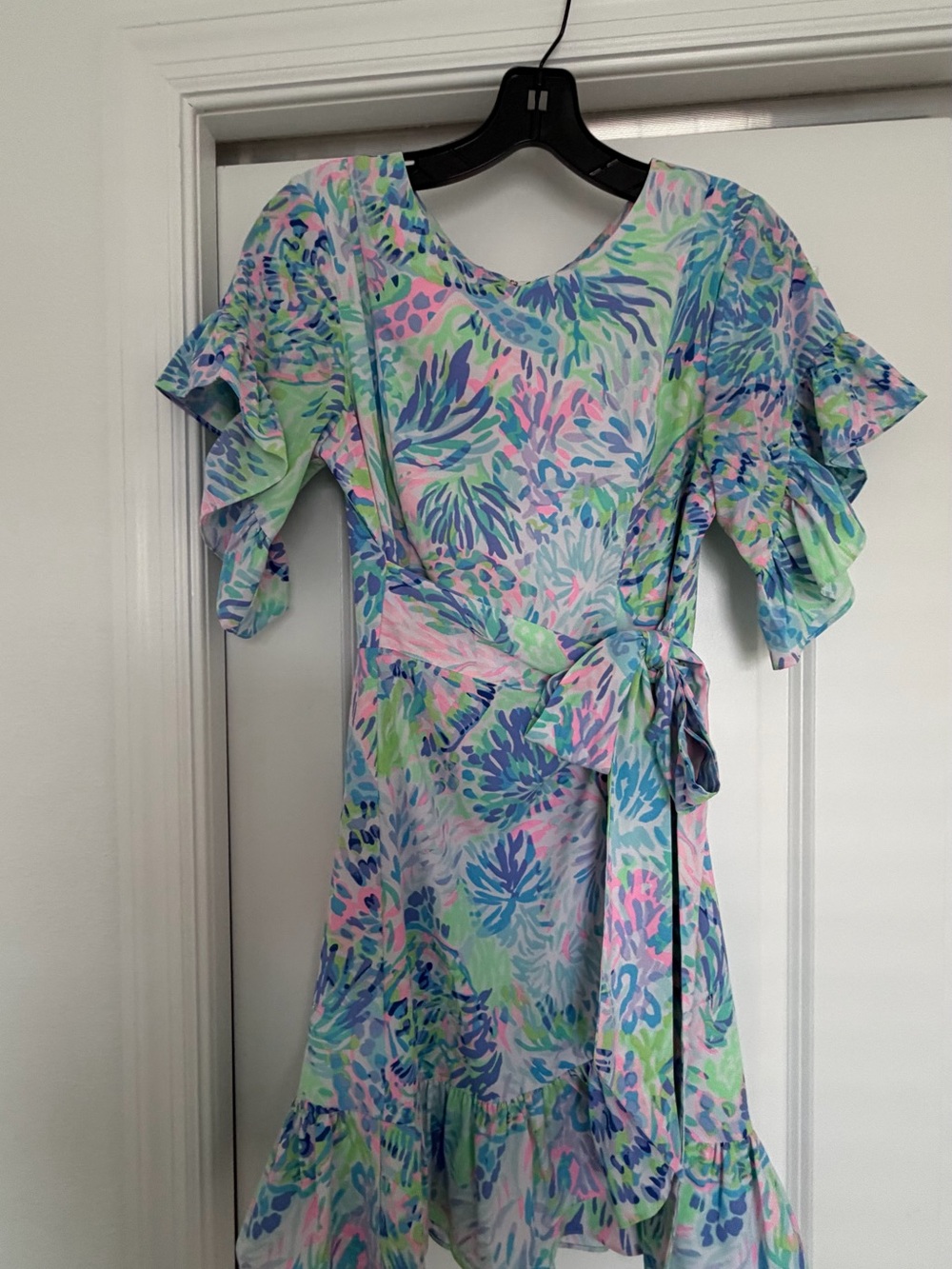 Lilly Pulitzer Pastel Floral Ruffle Wrap Dress in Pink, Blue, Green